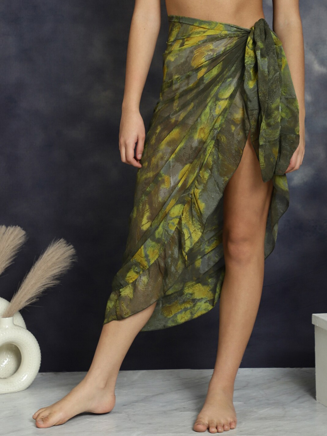 

Claura Tie Dyed Georgette Swimwear Cover Up Bottom, Green