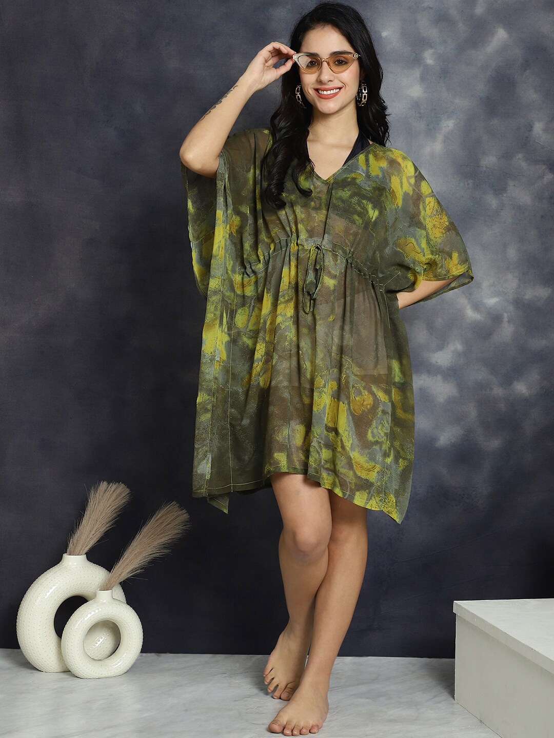 

Claura Tie & Dye Dyed Swimwear Cover Up Kaftan Dress, Green