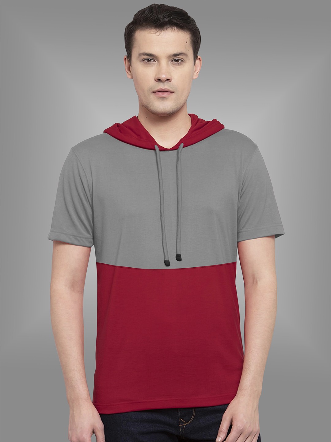 

BAESD Colourblocked Twistform Hooded Cotton T-shirt, Maroon