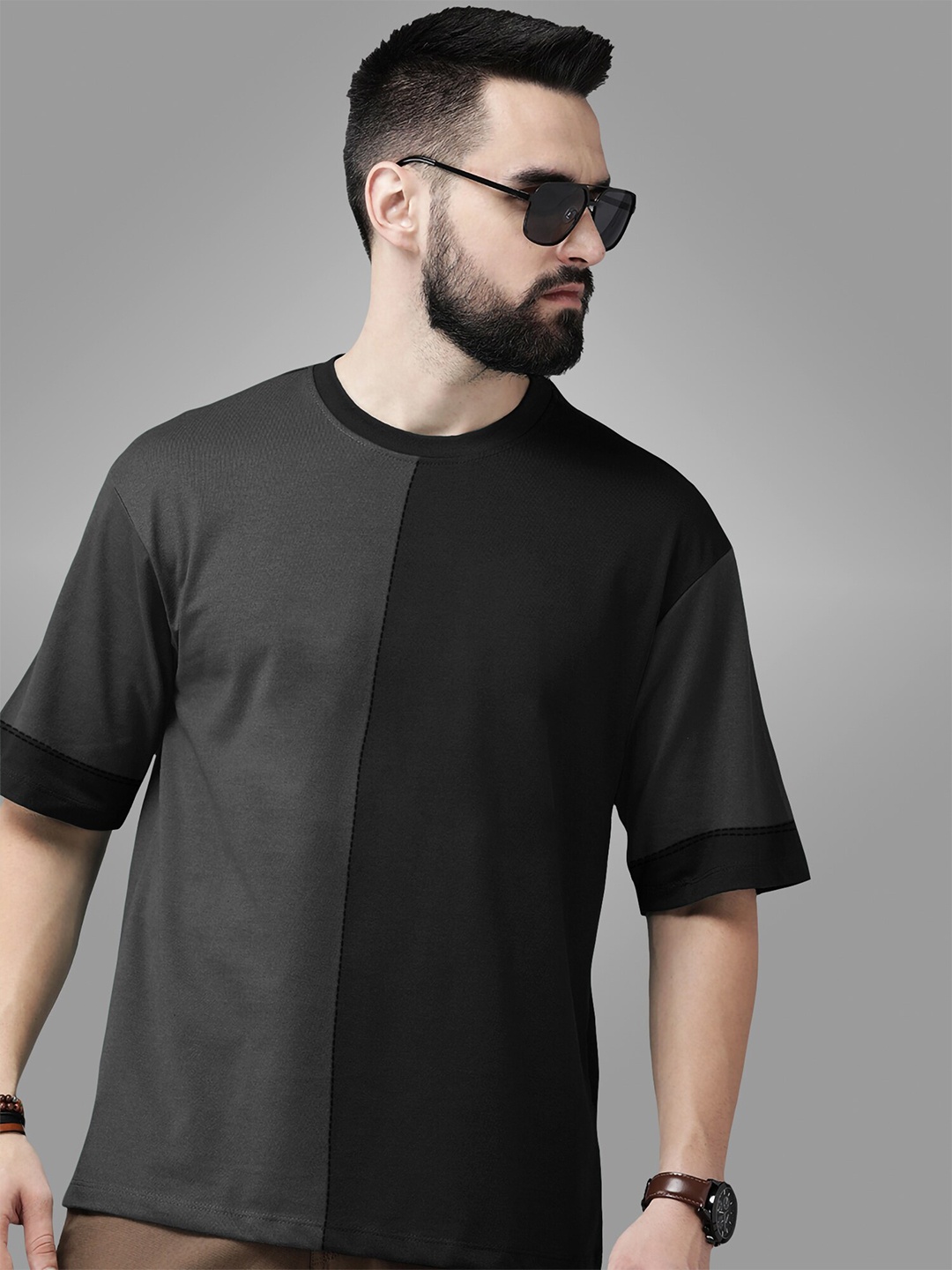 

BAESD Colourblocked Twistform Cotton T-shirt, Grey