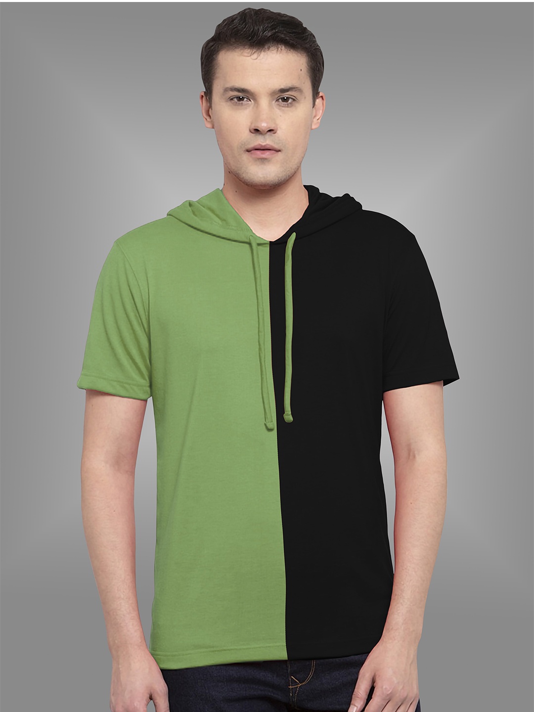 

BAESD Colourblocked Hooded Twistform Technology Cotton T-shirt With Mask, Sea green