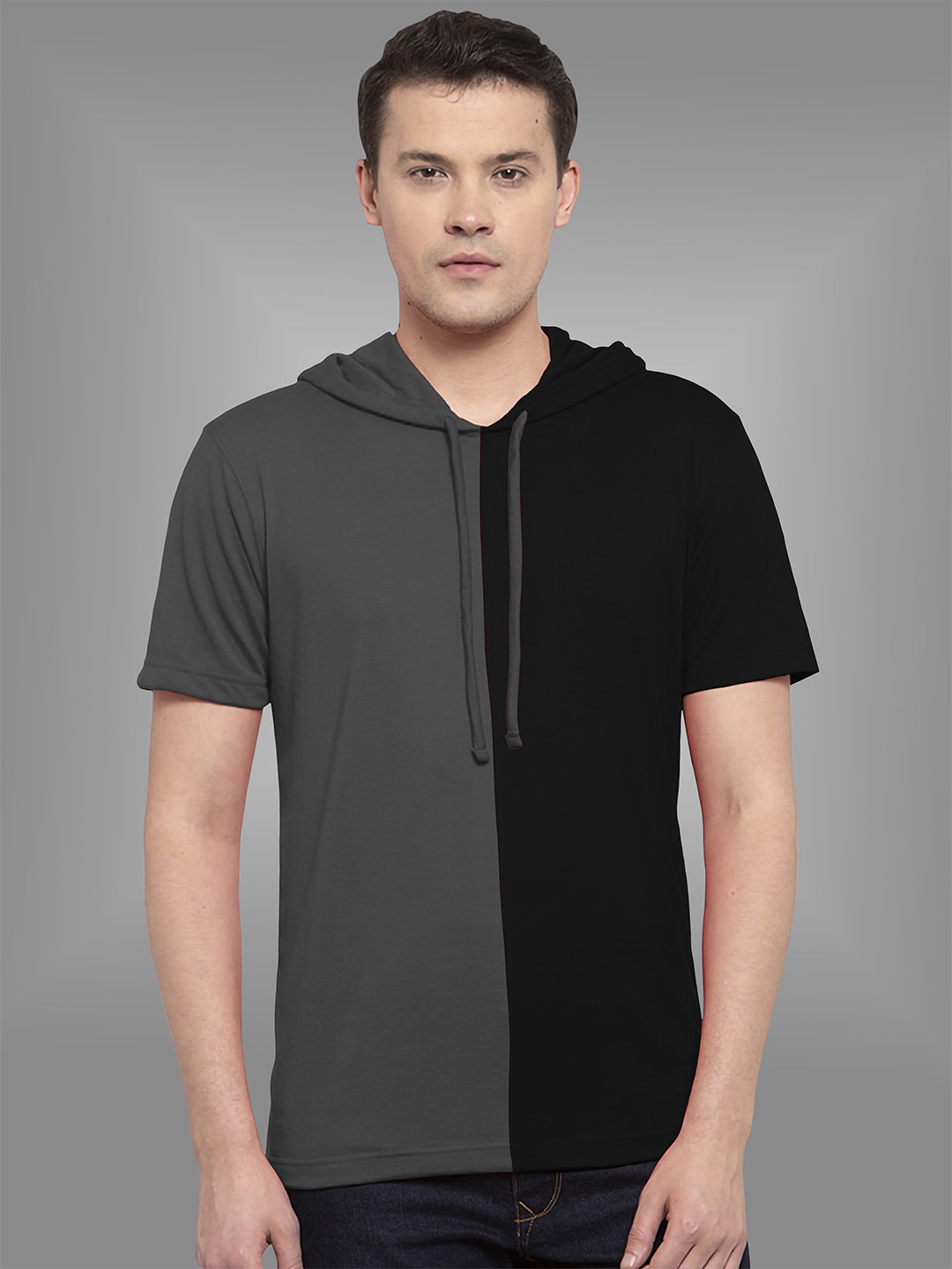 

BAESD Colourblocked Twistform Hooded Cotton T-shirt, Grey