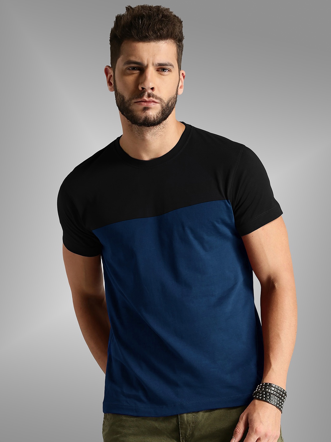 

BAESD Colourblocked Twistform Technology Cotton T-shirt With Mask, Blue