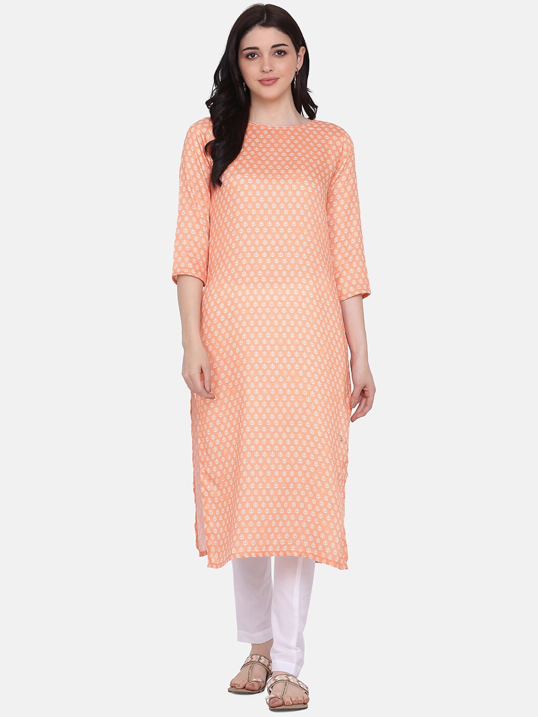 

HRITIKA Ethnic Motifs Printed Regular Kurta with Trousers, Orange