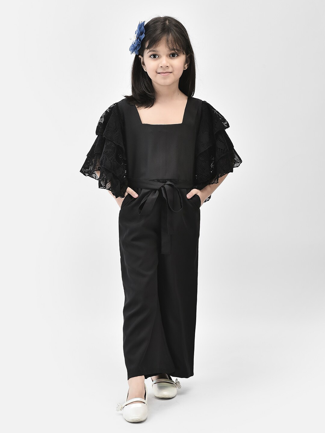 

Eavan Girls Square Neck Tie Up Basic Jumpsuit, Black