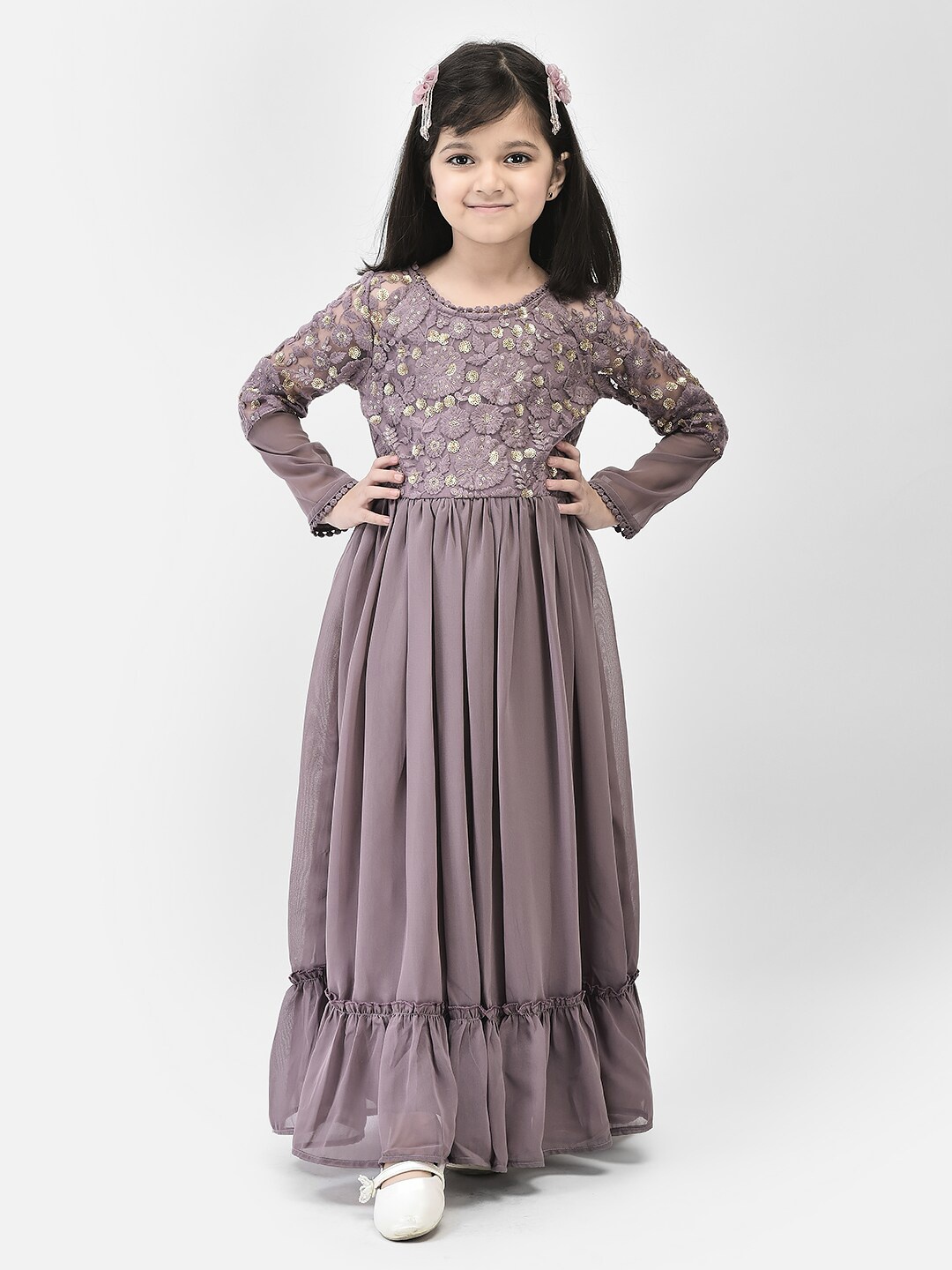 

Eavan Floral Embroidered Sequined Georgette Maxi Dress, Mauve