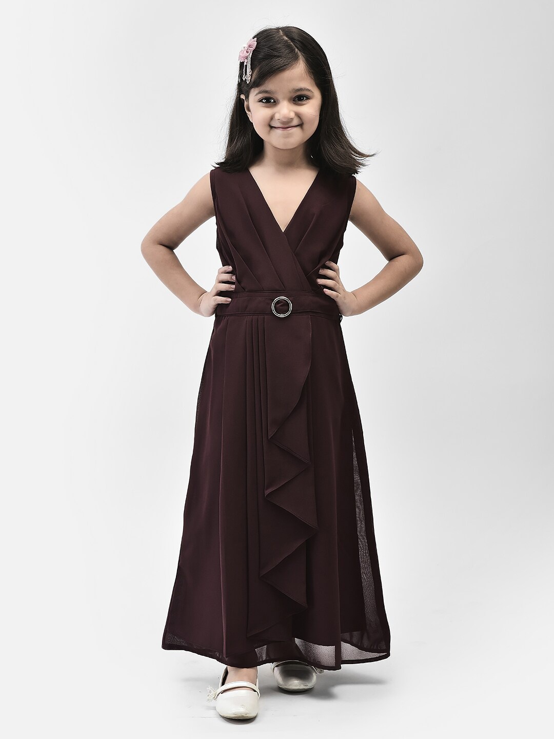 

Eavan Girls V-Neck Pleated Georgette Maxi Dress, Burgundy