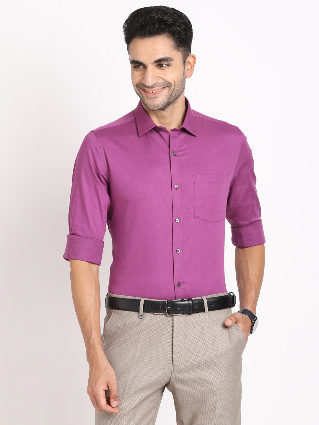 

Turtle Classic Slim Fit Pure Cotton Formal Shirt, Purple