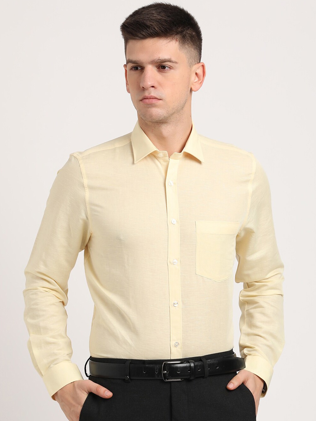 

Turtle Classic Slim Fit Cotton Linen Formal Shirt, Cream