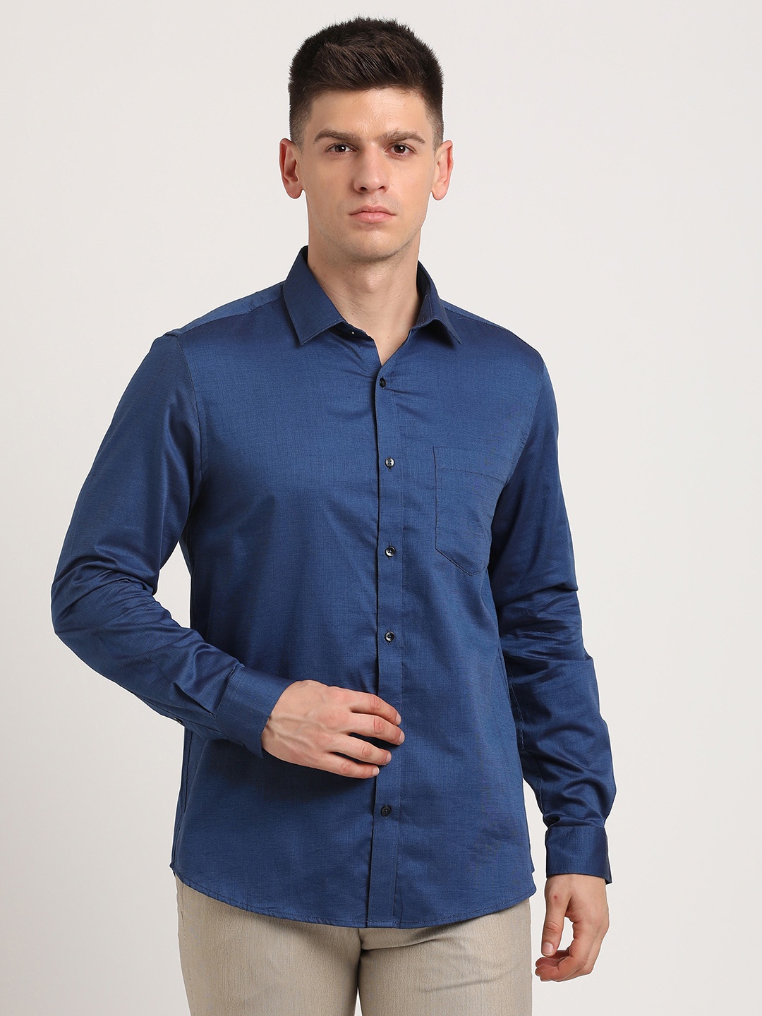 

Turtle Classic Slim Fit Pure Cotton Formal Shirt, Blue