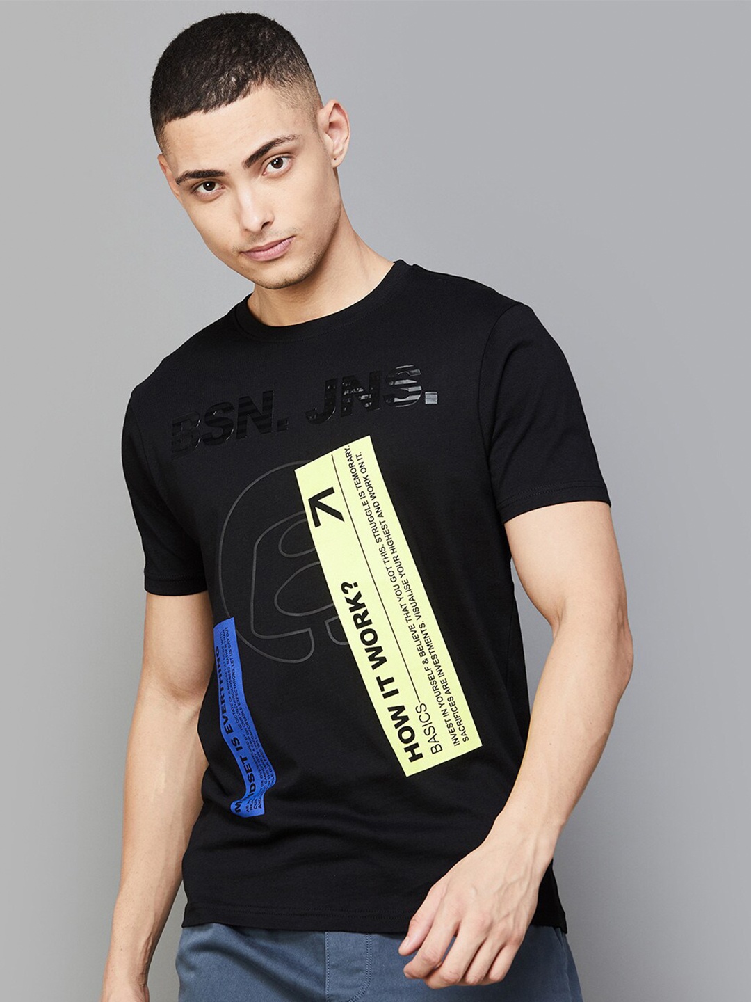 

Bossini Graphic Printed Cotton T-shirt, Black