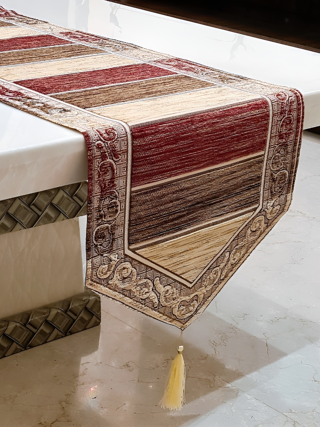

GROKI Red & Brown Striped Pure Cotton Table Runner