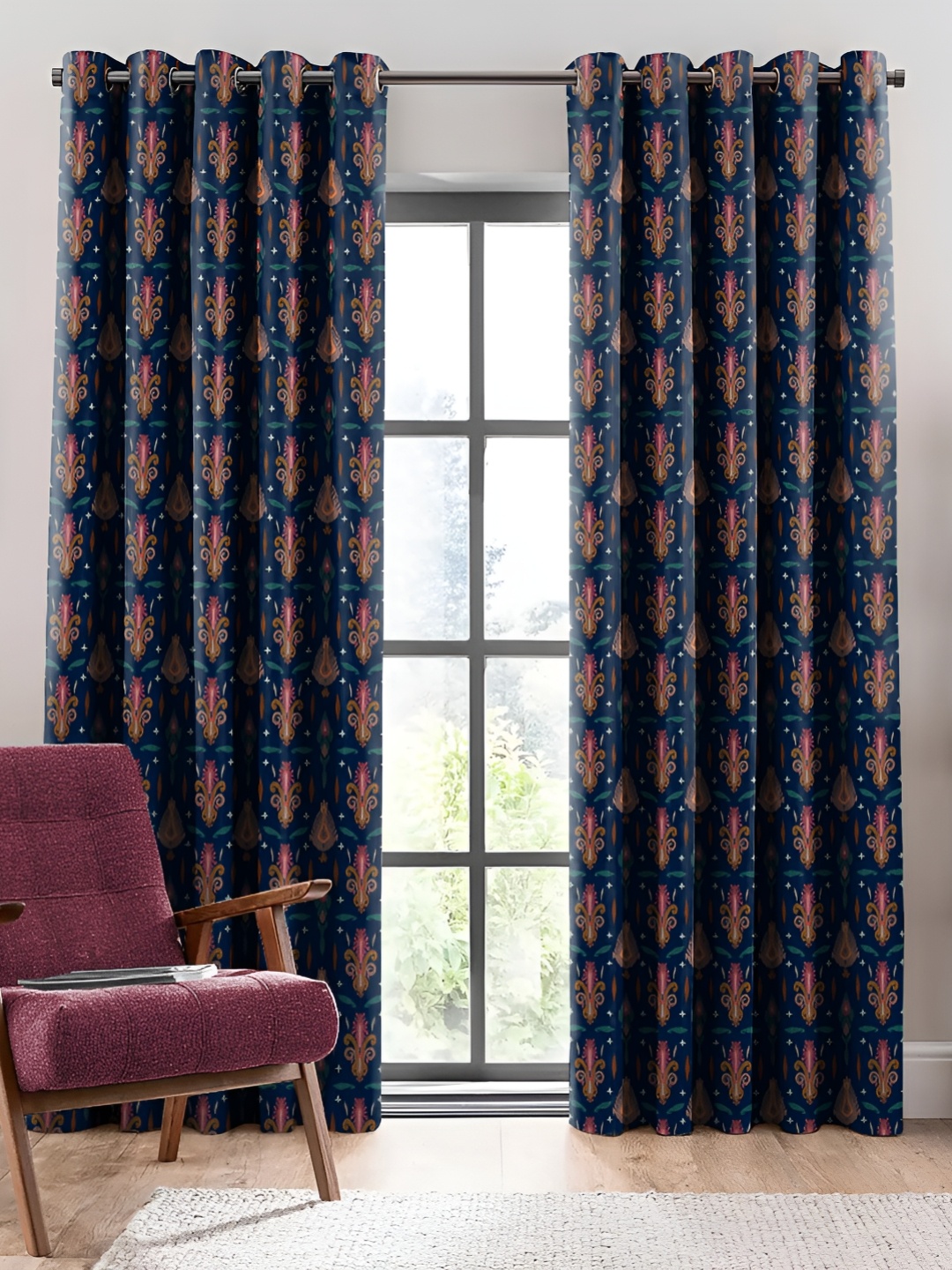 

CASABLEU Pink and Blue 2 Pieces Floral Room Darkening Long Door Curtains