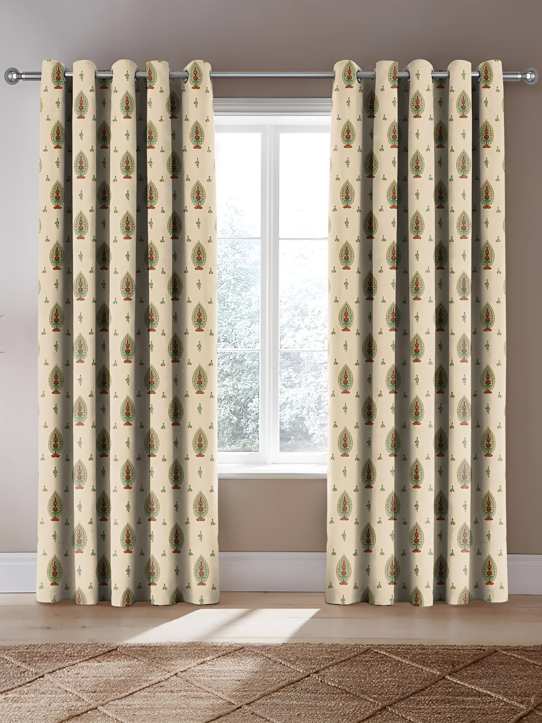 

CASABLEU Yellow and Green 2 Pieces Floral Room Darkening Door Curtains