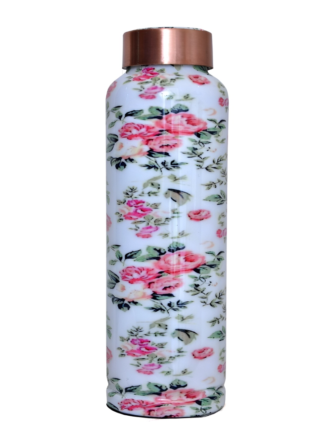 

IMAGO White & Pink Floral Printed Copper Water Bottle 1L