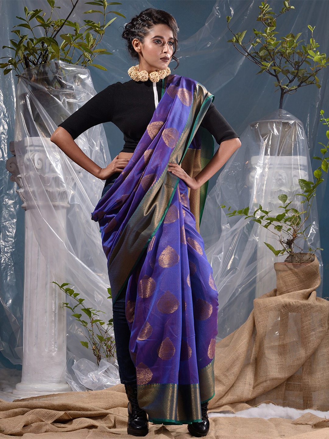 

BANARASI PATOLA Ethnic Motif Woven Design Banarasi Zari Saree, Blue