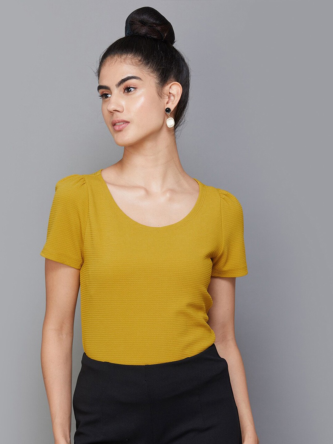 

CODE by Lifestyle Short Sleeves Puff Sleeves Top, Mustard