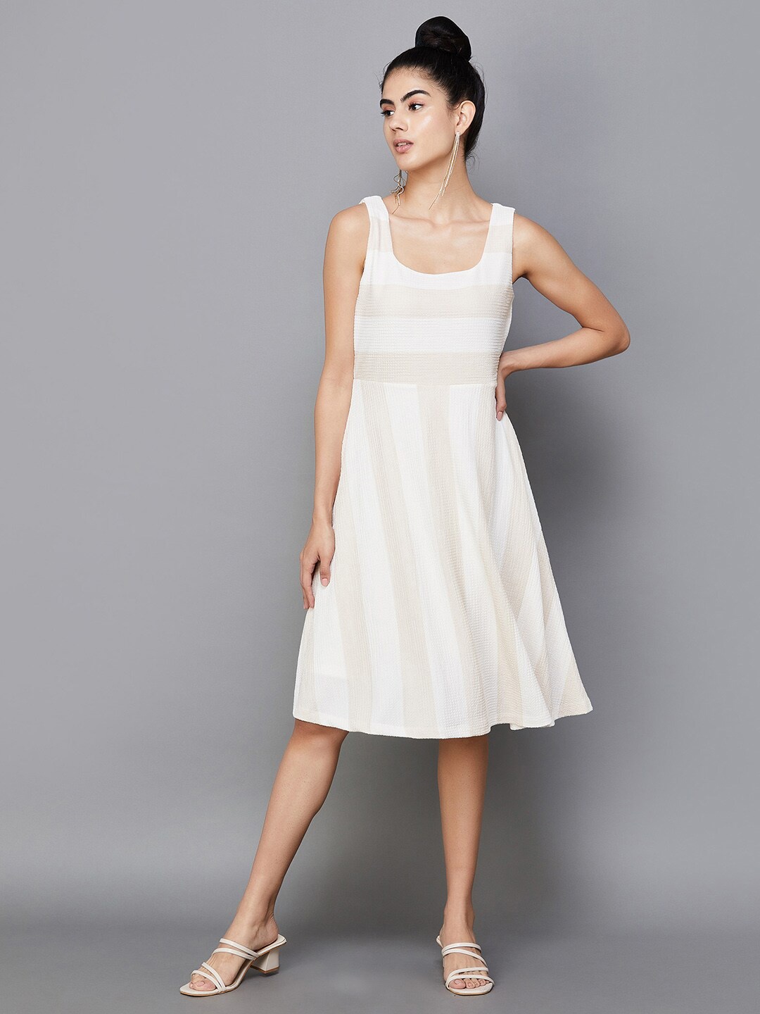 

CODE by Lifestyle Round Neck Sleeveless Fit & Flare Dress, Off white