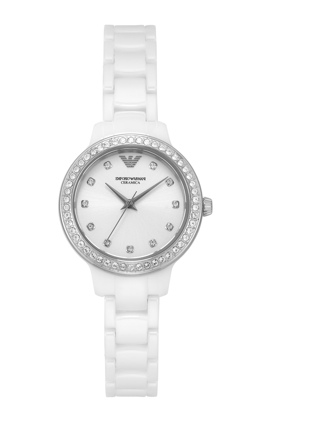 

Emporio Armani Women Embellished Dial Ceramic Bracelet Style Straps Analogue Watch AR70013, White