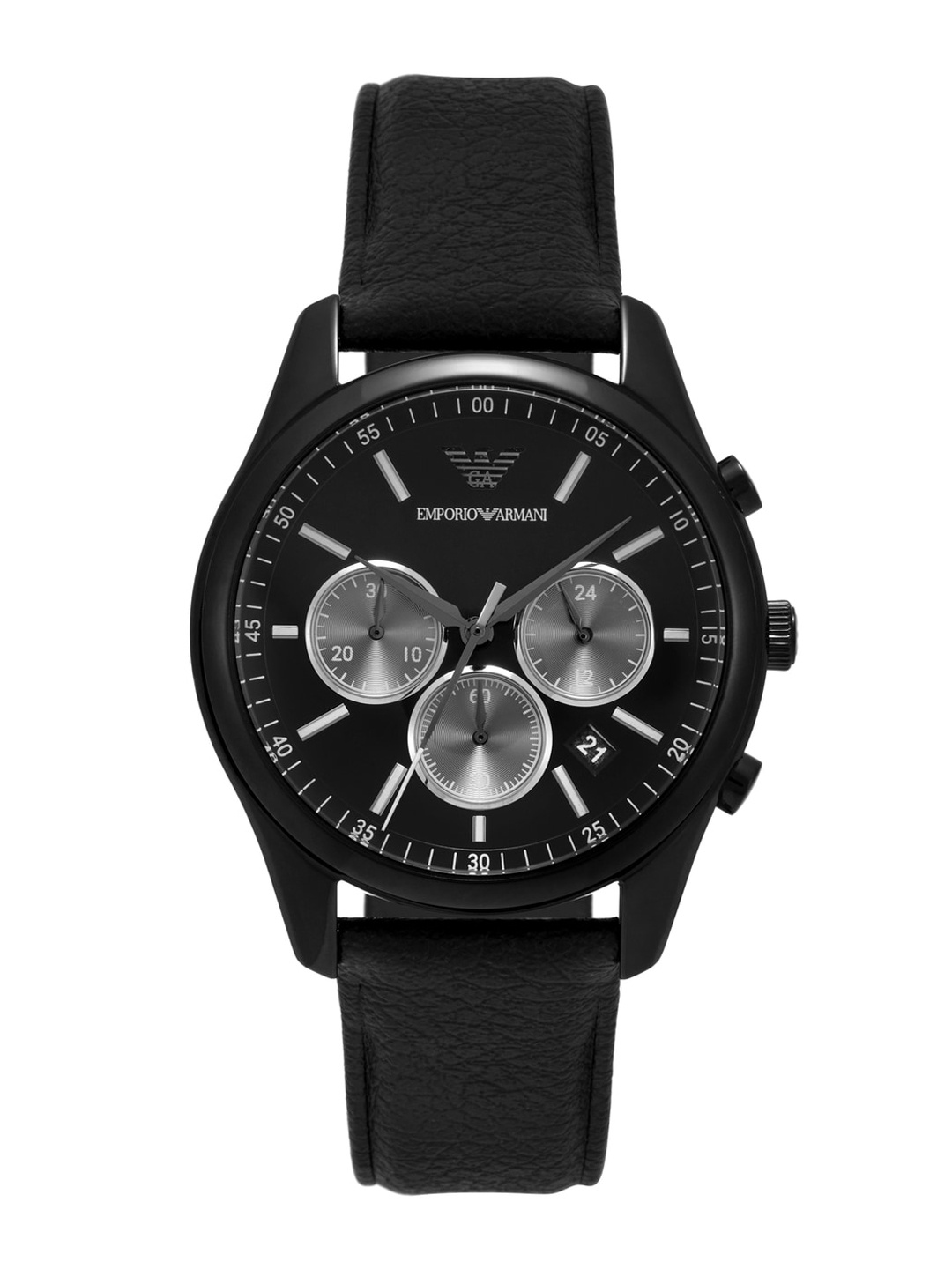 

Emporio Armani Men Dial & Leather Textured Straps Round Analogue Watch AR11583, Black