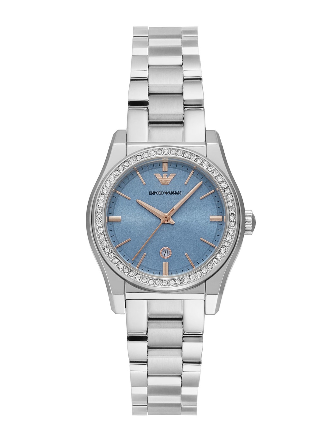 

Emporio Armani Women Embellished Dial & Stainless Steel Straps Analogue Watch AR11593, Silver