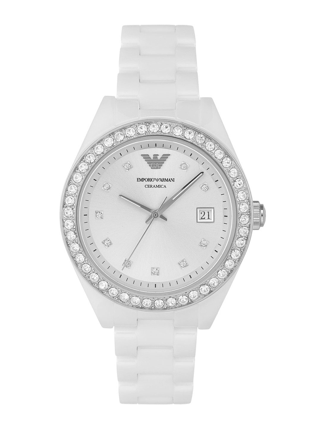 

Emporio Armani Women Embellished Dial & Bracelet Style Straps Analogue Watch AR70014, White