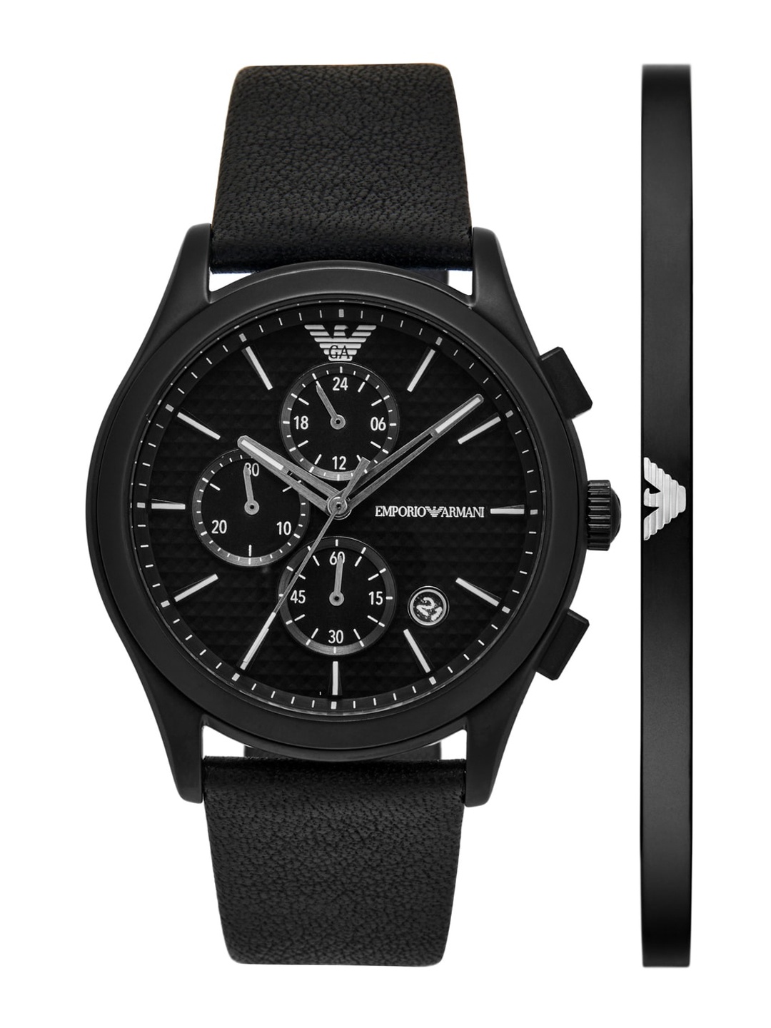 

Emporio Armani Men Dial & Leather Straps Analogue Watch AR80070SET, Black