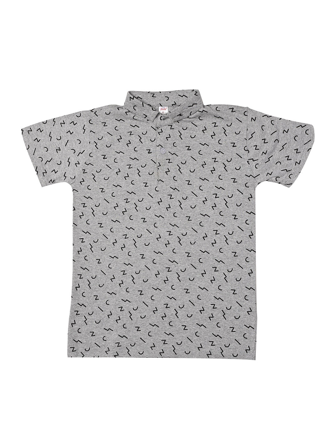 

BAESD Boys Conversational Printed Polo Collar T-shirt, Grey melange