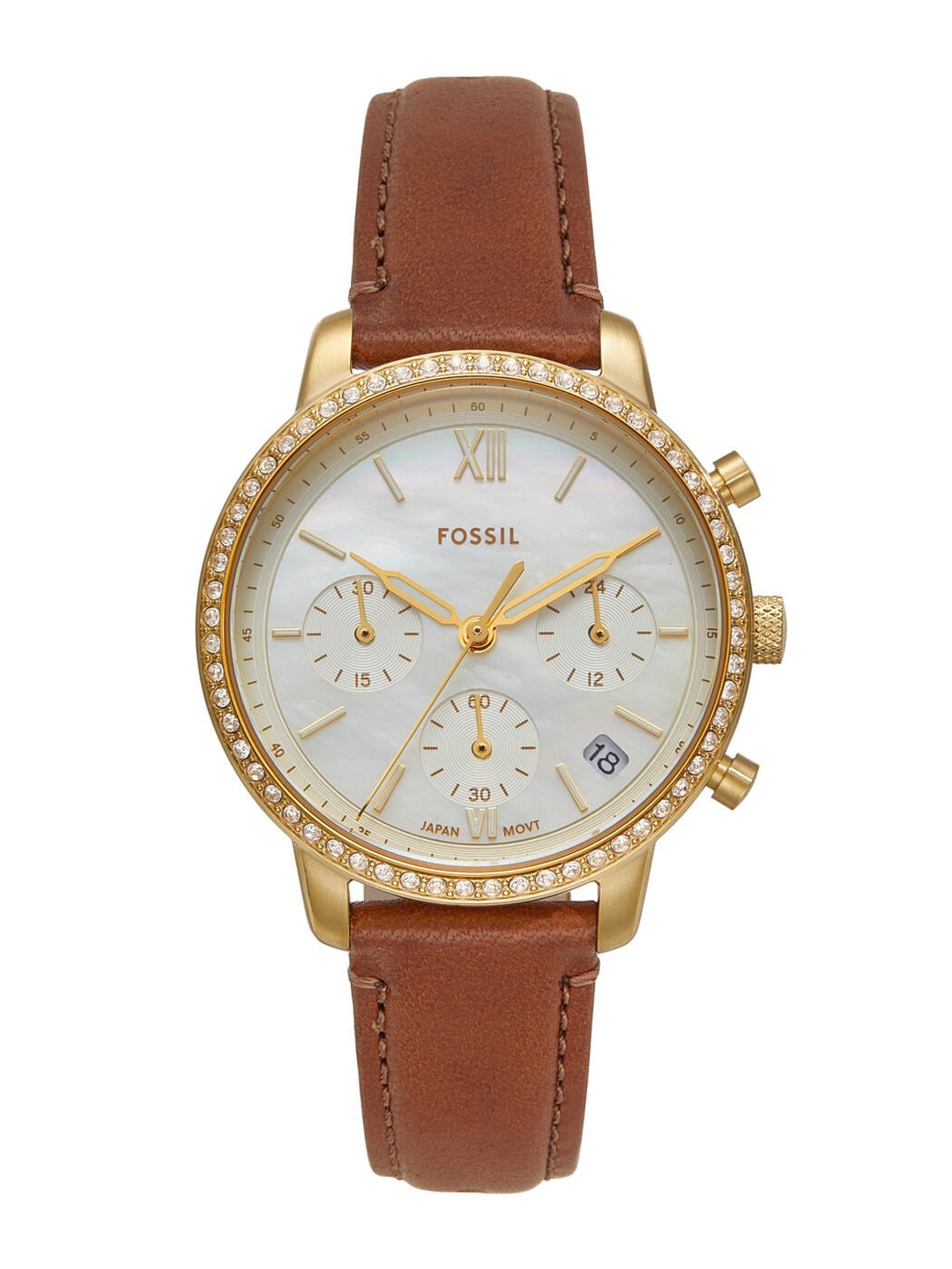 

Fossil Women Neutra Embellished Dial & Leather Straps Analogue Watch ES5278, Brown