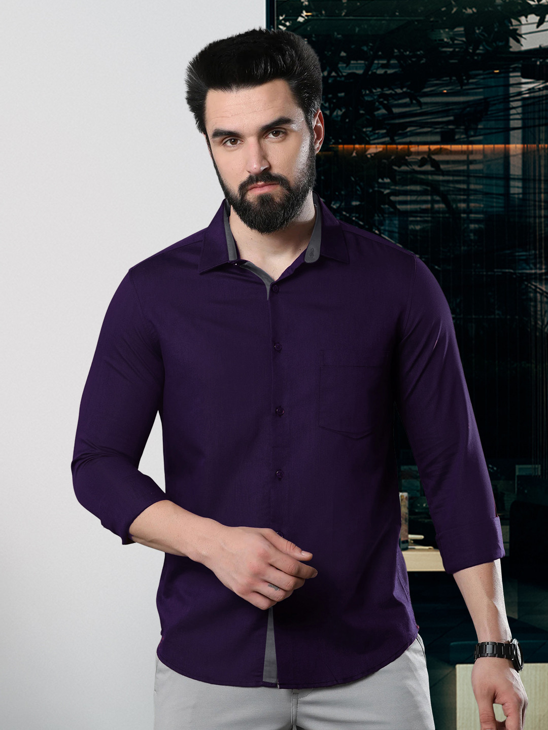 

Tee Projekt Standard Fit Cotton Casual Shirt, Purple