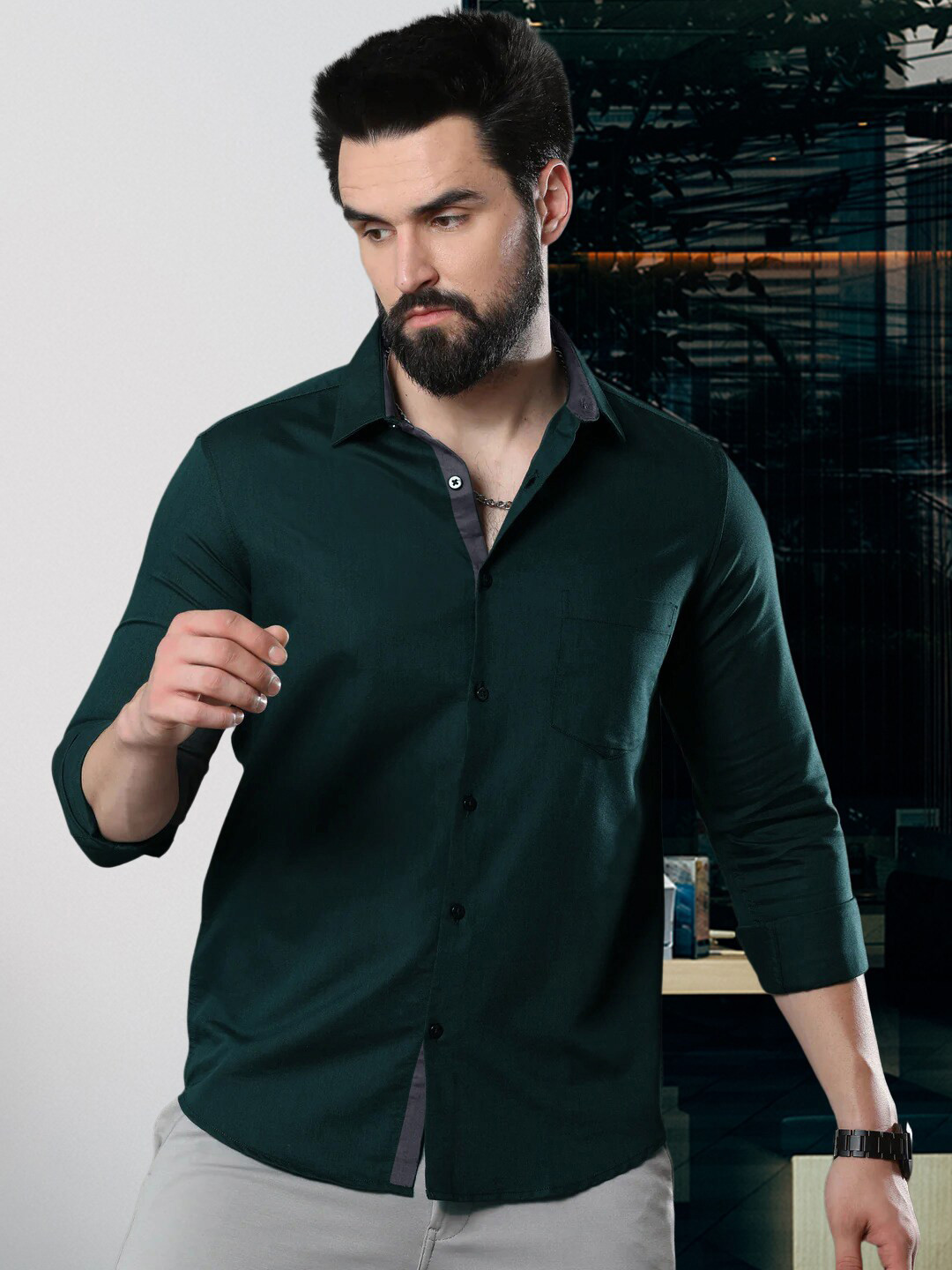 

Tee Projekt Standard Spread Collar Long Sleeves Cotton Formal Shirt, Black