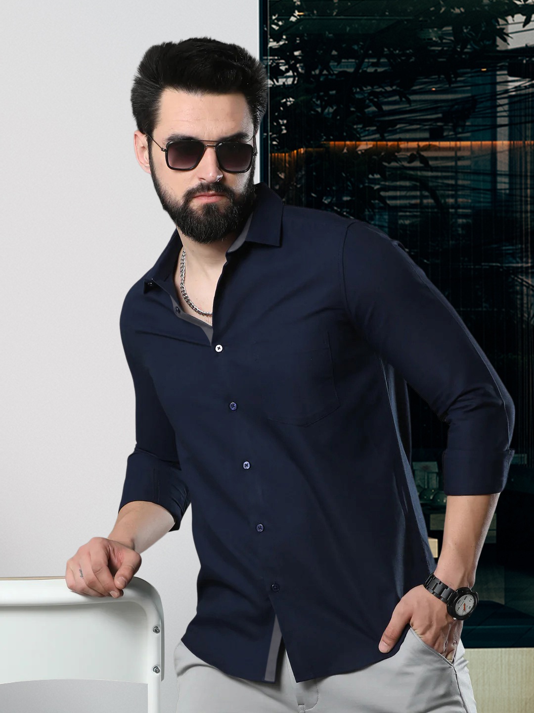 

Tee Projekt Standard Fit Cotton Casual Shirt, Navy blue