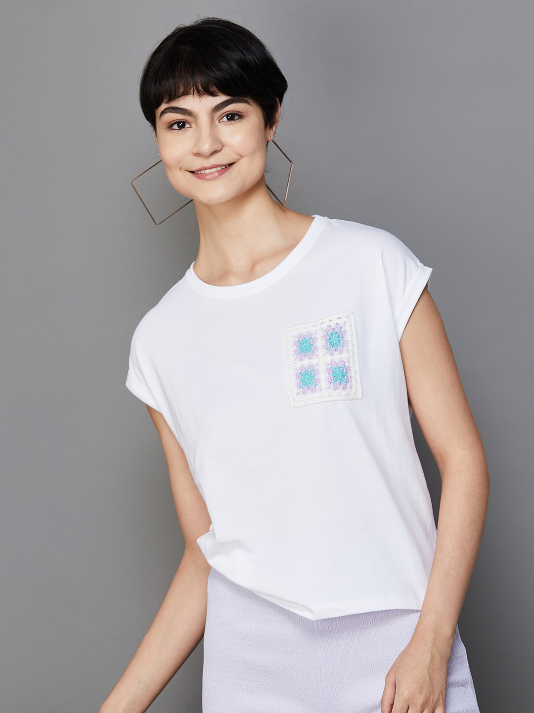 

Fame Forever by Lifestyle Extended Sleeves Pure Cotton Boxy Top, White