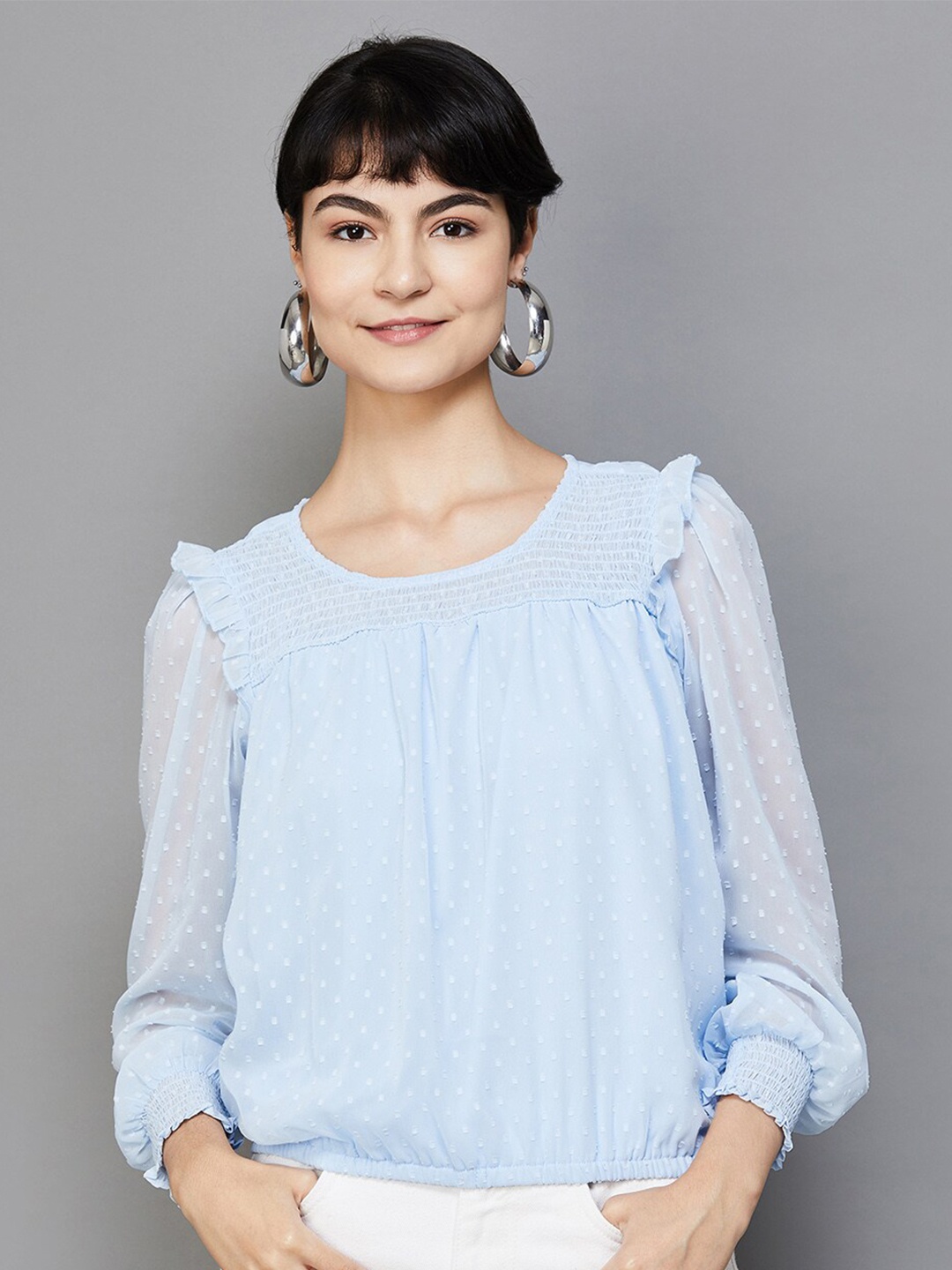 

Fame Forever by Lifestyle Self Designed Cuff Sleeves Top, Blue
