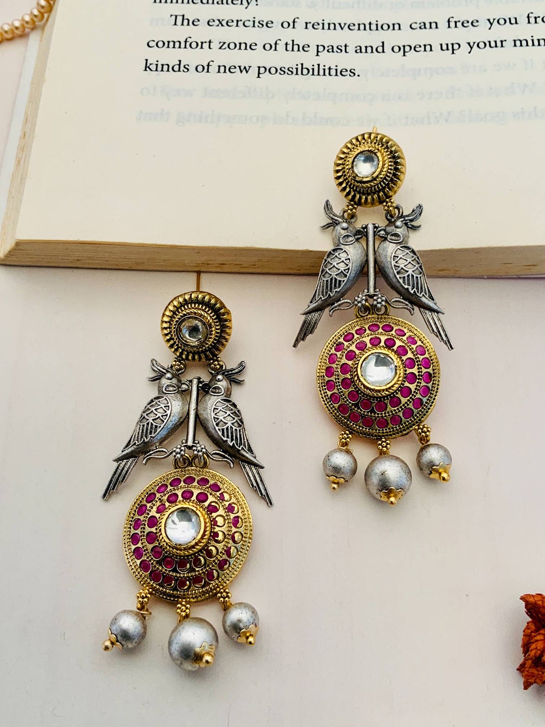 

ABDESIGNS Gold-Plated Stone Studded & Beaded Classic Drop Earrings