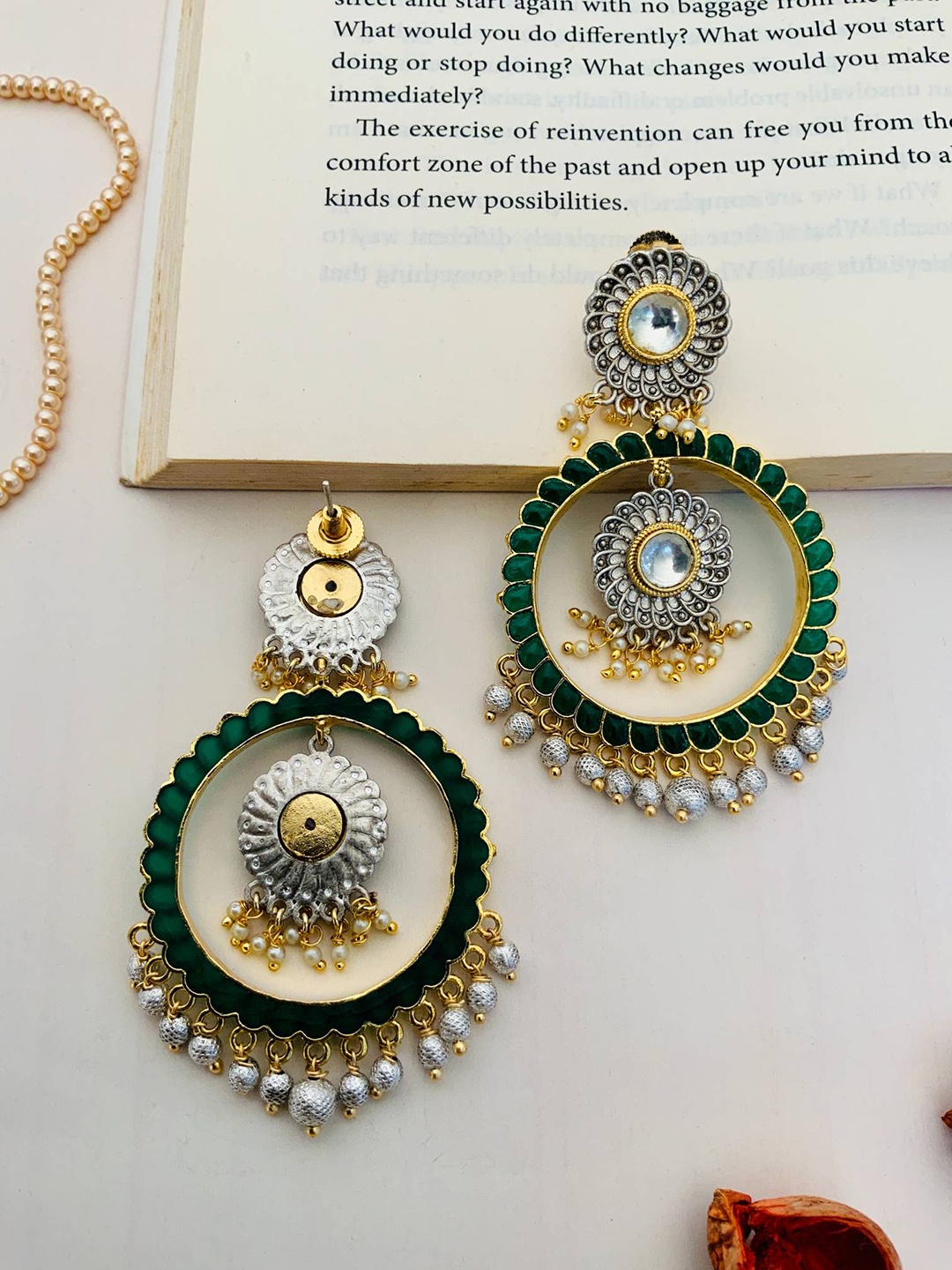 

ABDESIGNS Gold-Plated Stone-Studded & Beaded Classic Drop Earrings