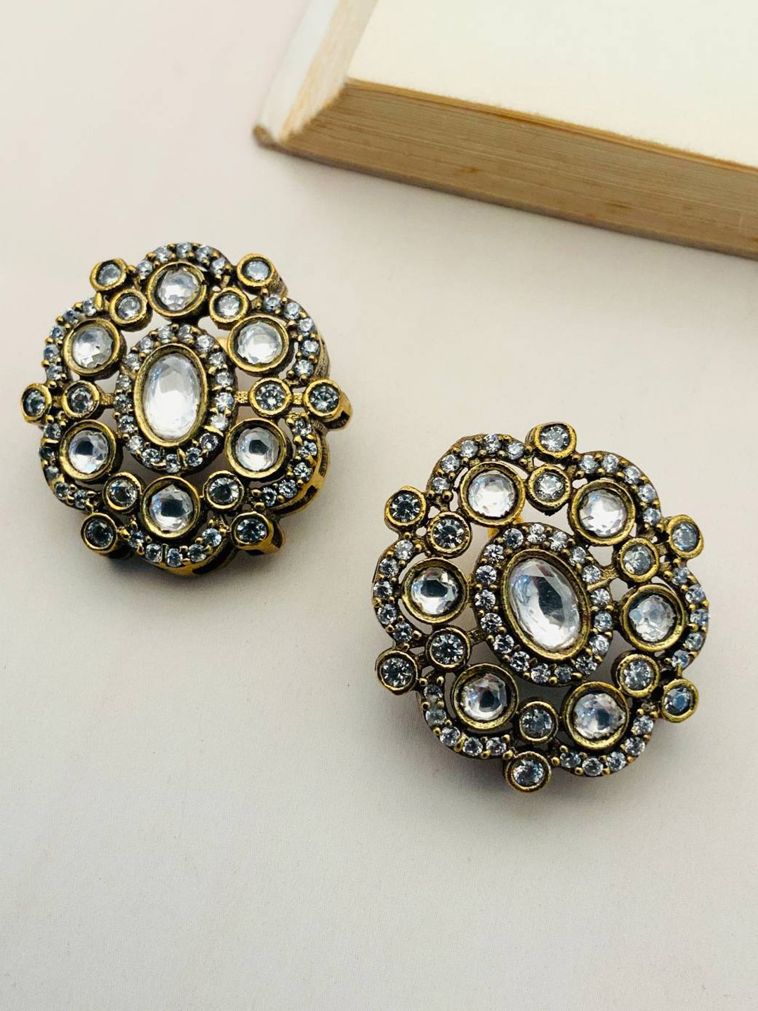 

ABDESIGNS Silver-Plated Classic Stone Studded Studs Earrings