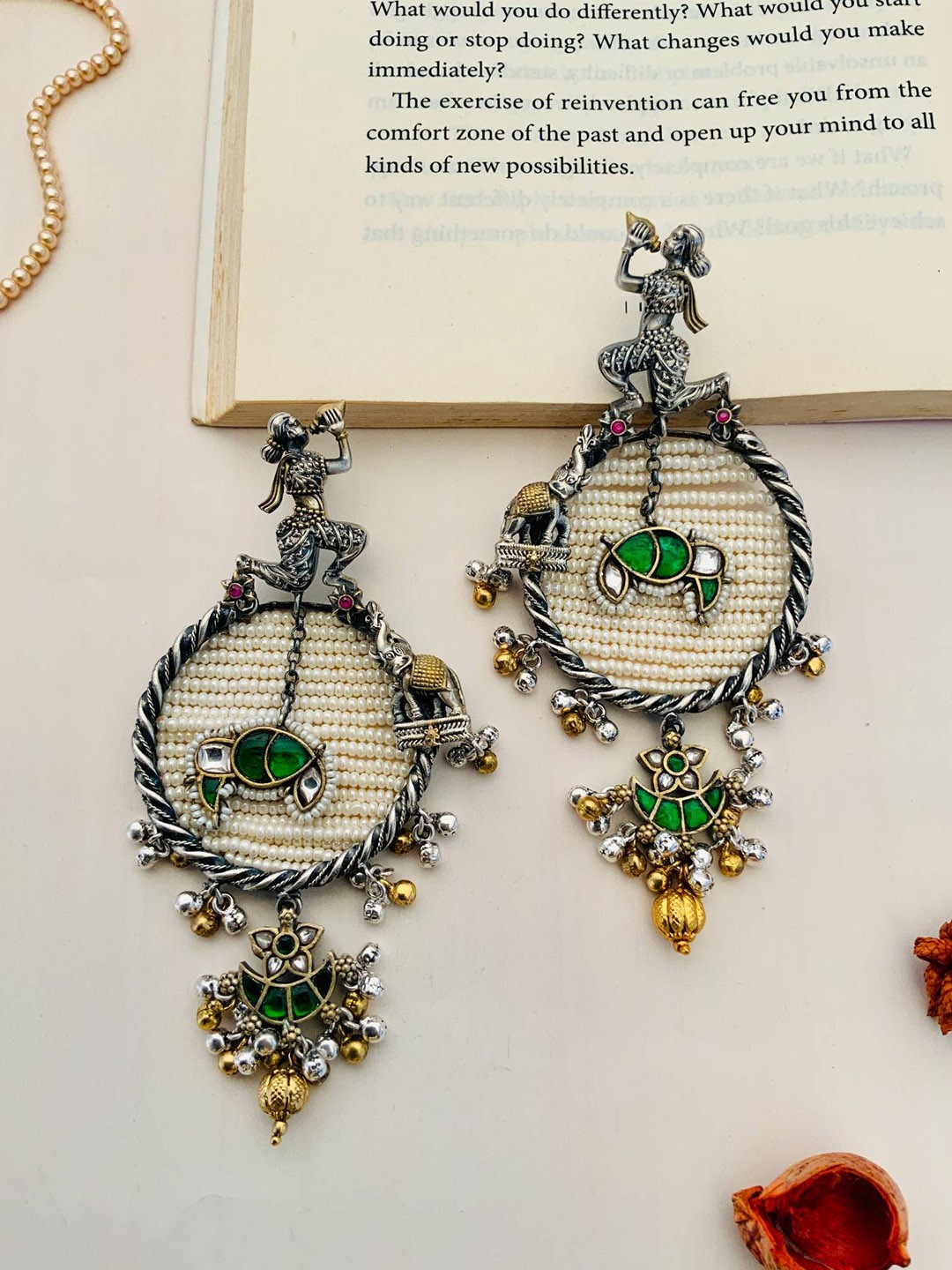 

ABDESIGNS Gold-Plated Stone-Studded & Beaded Classic Drop Earrings