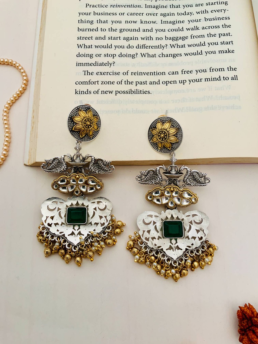 

ABDESIGNS Gold-Plated Stone-Studded & Beaded Classic Drop Earrings