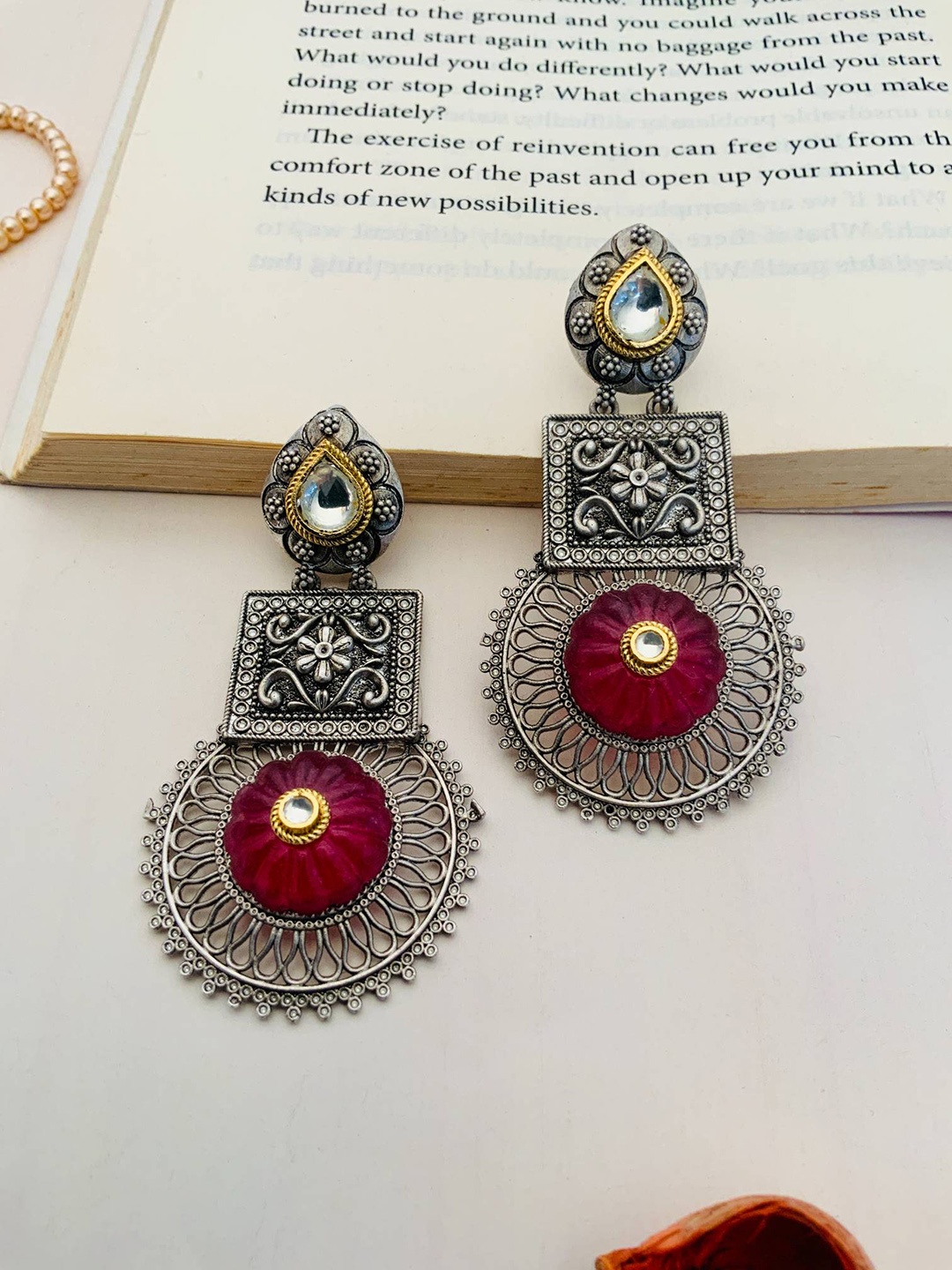 

ABDESIGNS Gold Plated Stone Studded Classic Drop Earrings