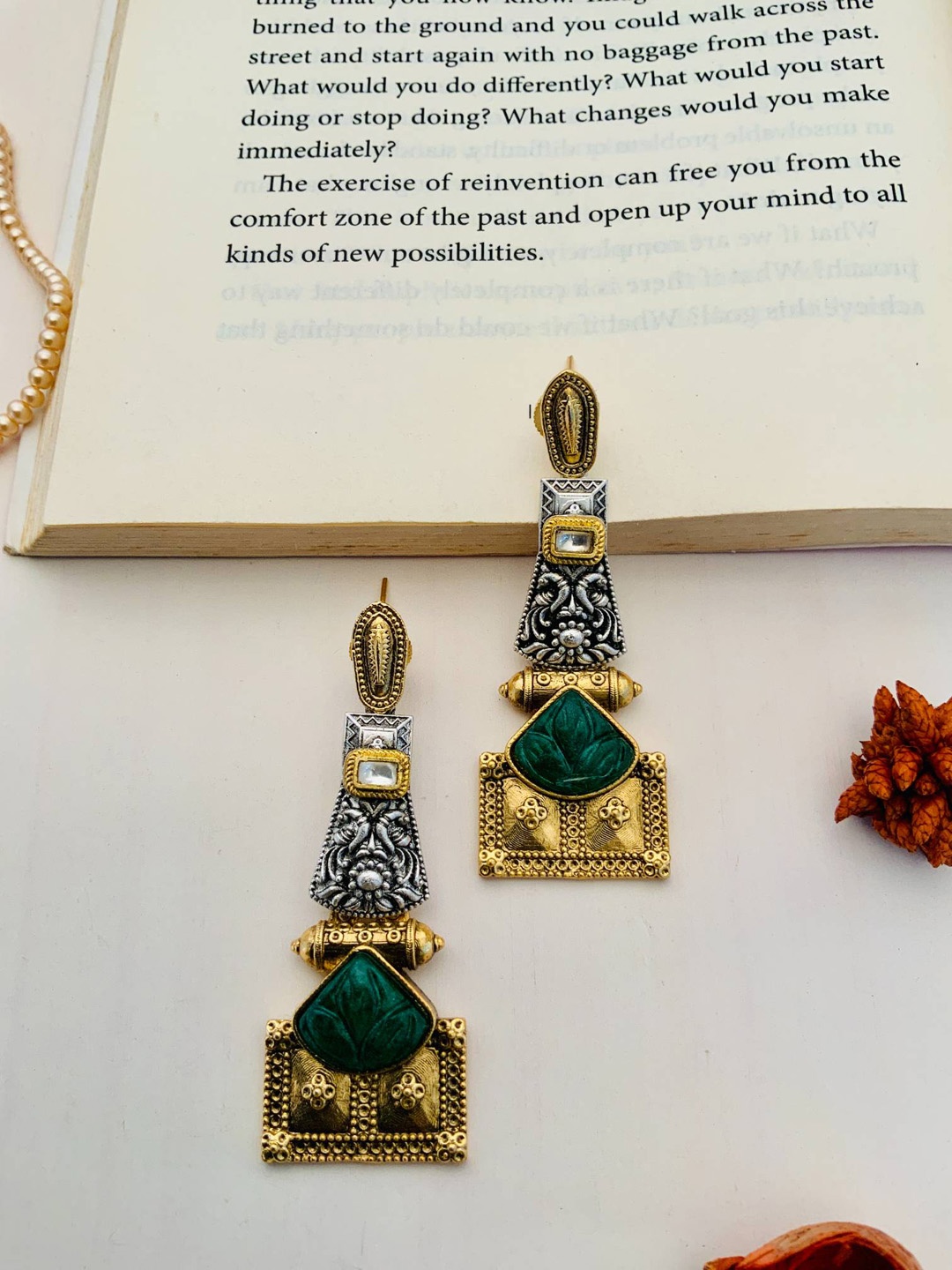 

ABDESIGNS Gold-Plated Stone-Studded & Beaded Classic Drop Earrings