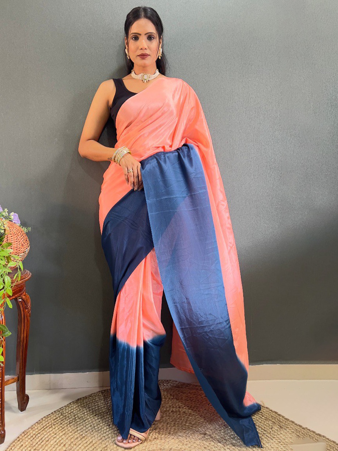 

VEERAX Ombre Pure Chiffon Saree, Peach