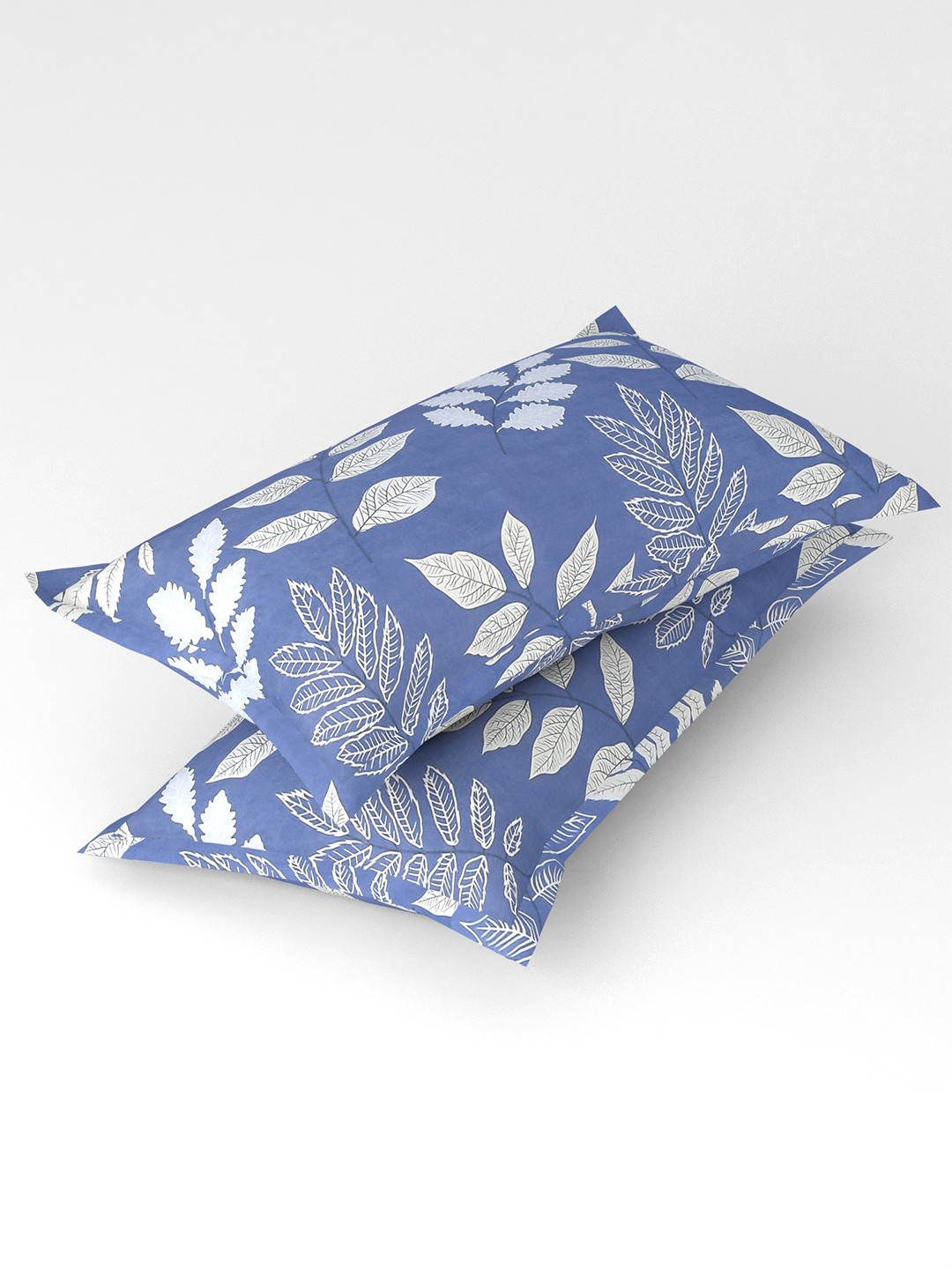 

bsb home Blue & Silver-Toned 2 Pieces Printed Pure Cotton Rectangle Pillow Covers