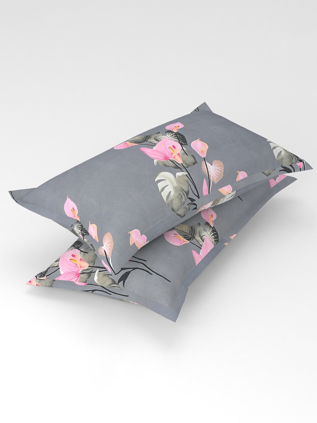 

bsb home Grey & Pink 2 Pieces Printed Pure Cotton Rectangle Pillow Covers