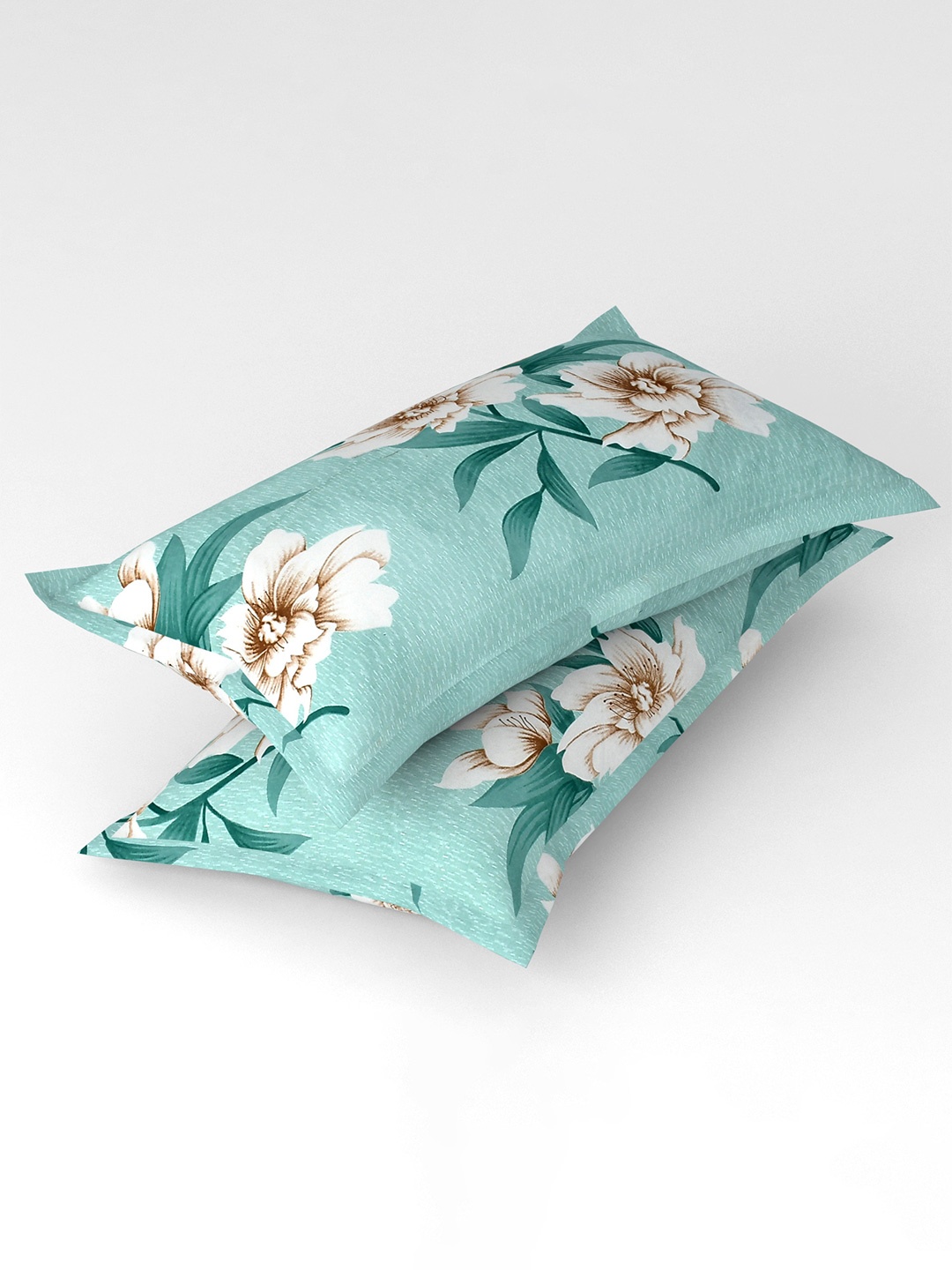 

bsb home Green & Beige 2 Pieces Printed Pure Cotton Rectangle Pillow Covers