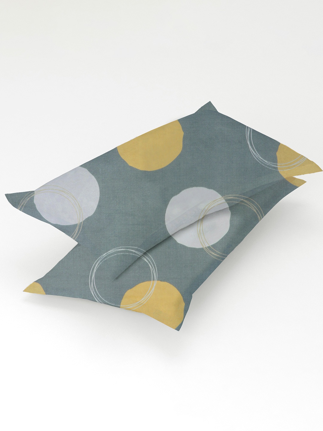 

bsb home Grey & Yellow 2 Pieces Printed Pure Cotton Rectangle Pillow Covers
