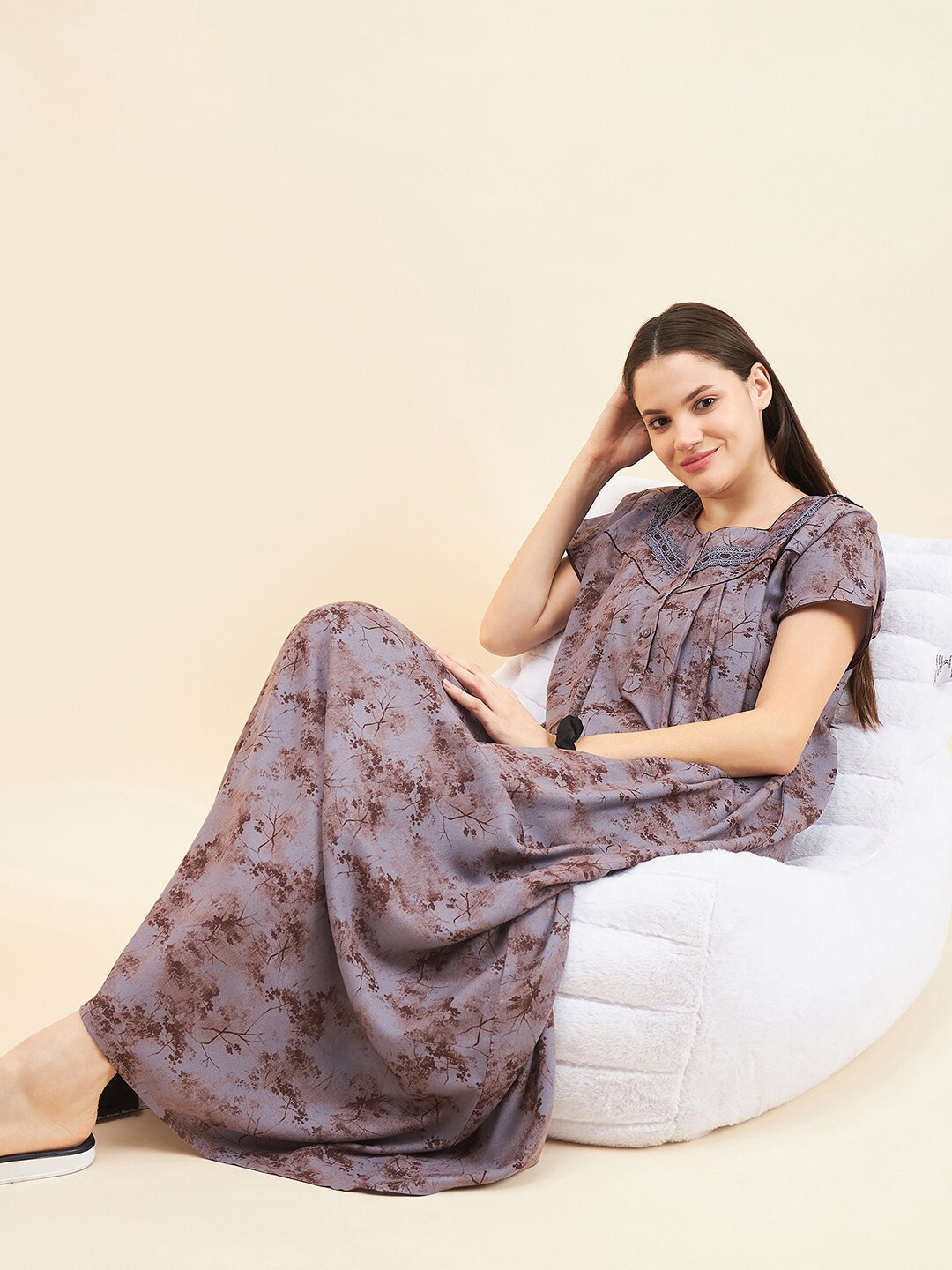 

Sweet Dreams Floral Printed Pure Cotton Maxi Nightdress, Grey