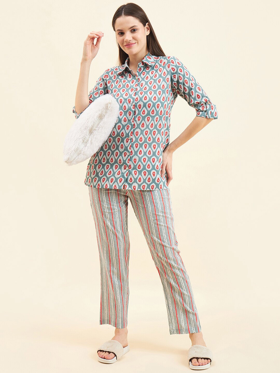 

Sweet Dreams Green Abstract Printed Pure Cotton Night suit