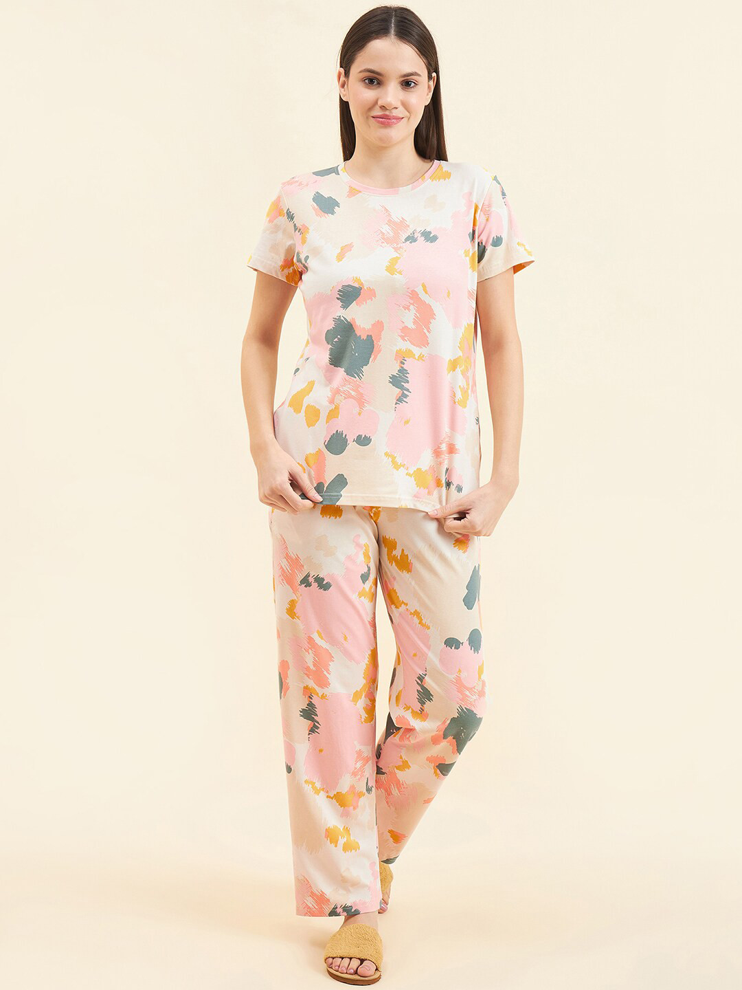 

Sweet Dreams Abstract Printed Pure Cotton Night suit, Pink