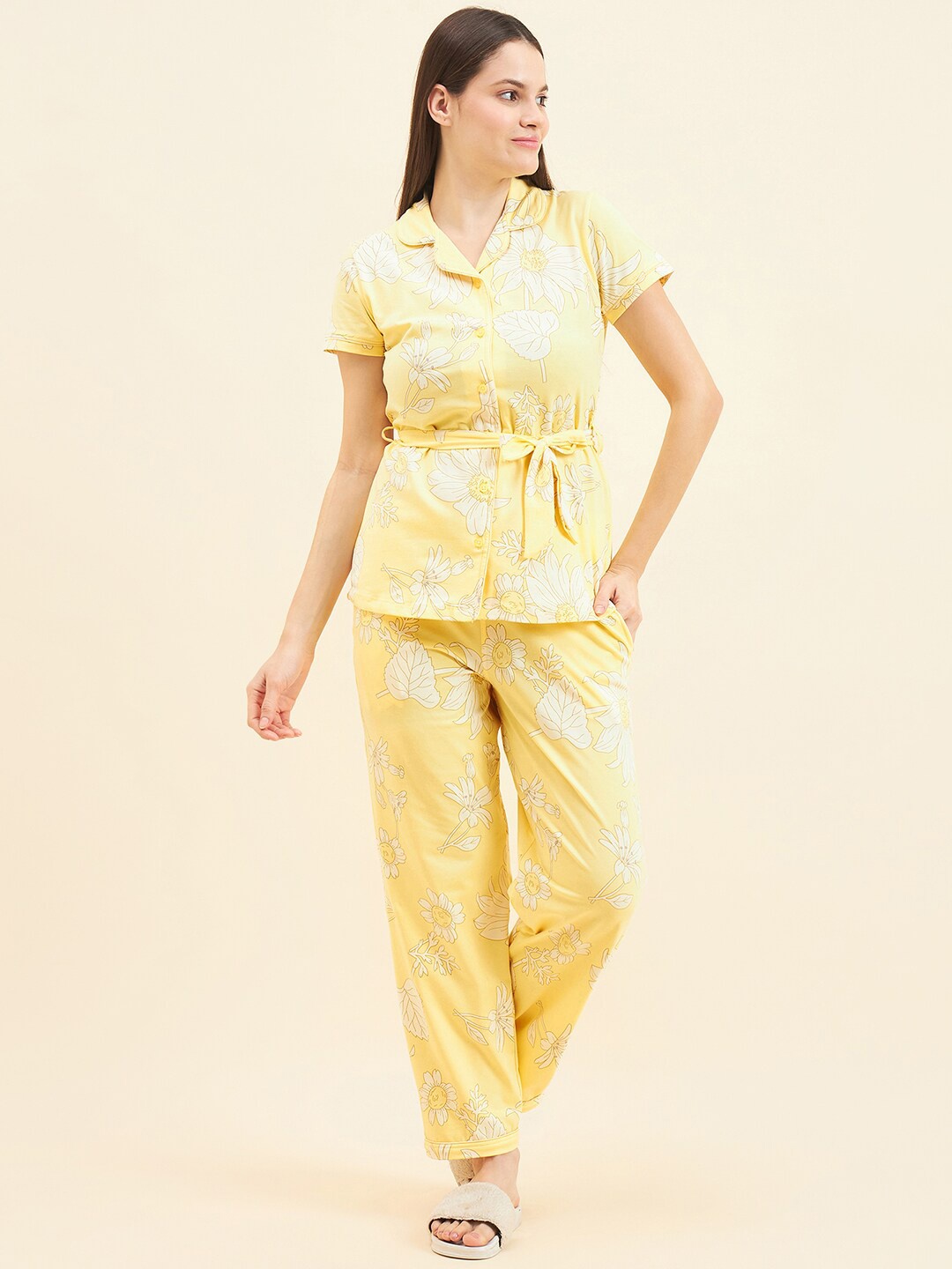 

Sweet Dreams Floral Printed Pure Cotton Night suit, Yellow